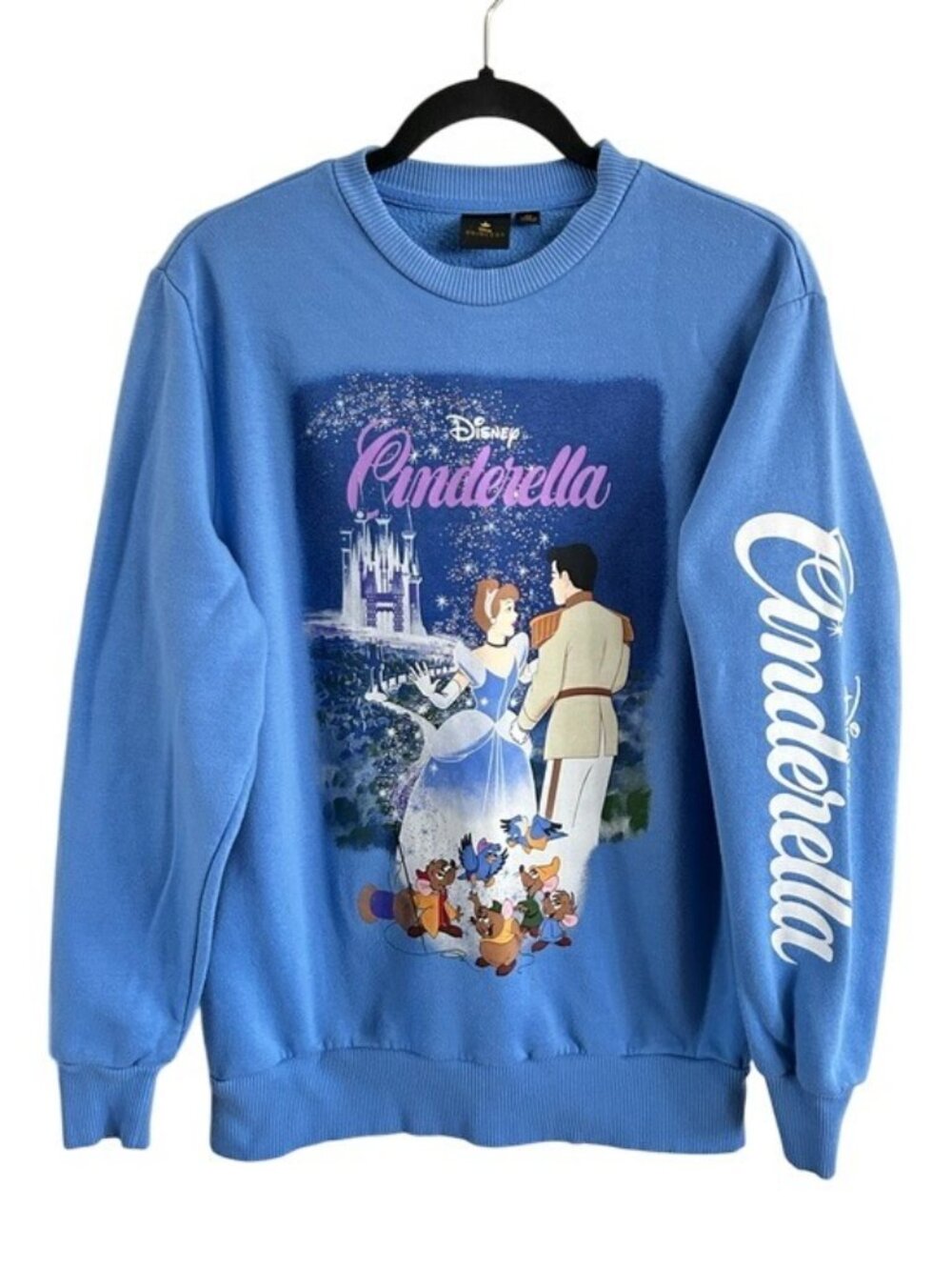 Disney Cinderella Blue Graphic Pullover Sweatshirt with Sleeve Logo Graphic XS